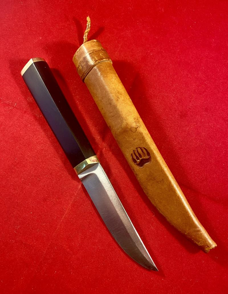 Rare Tapio Wirkkala Designed Puukko Knife with Leather Sheath made by Oy Hackman - Finland c1961