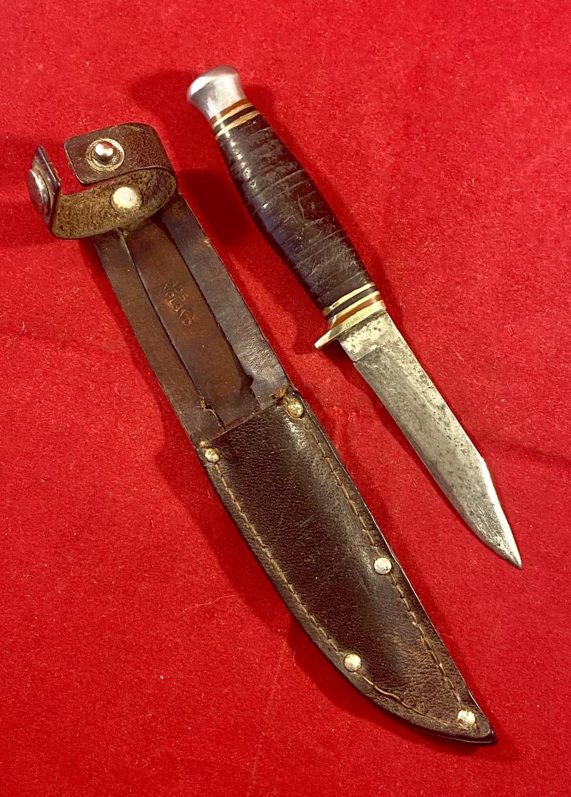 Small Vintage Bowie Knife with 2.75” Blade and Stacked Leather Grip by TAYLOR of Sheffield
