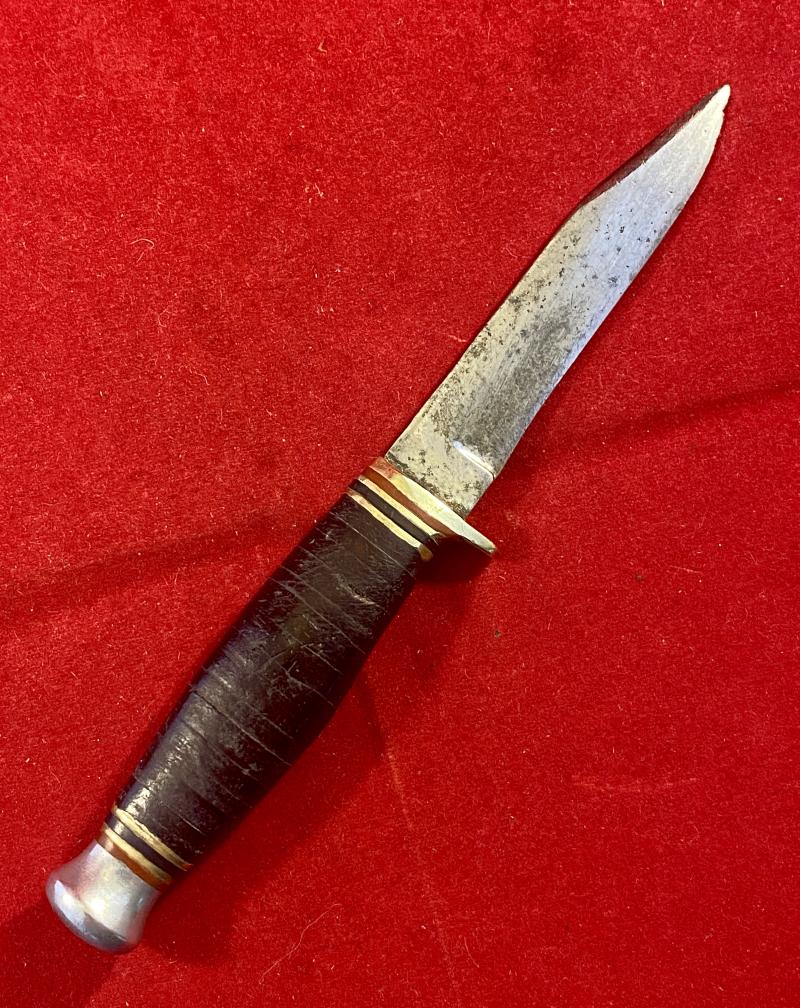 Small Vintage Bowie Knife with 2.75” Blade and Stacked Leather Grip by TAYLOR of Sheffield
