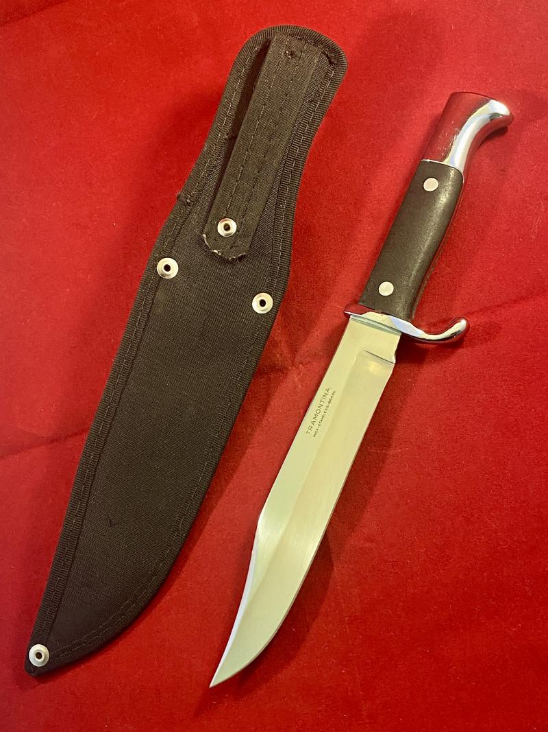 Mint Vintage Bowie Knife with Black Composite Grip and Hard Black Canvas Sheath by TRAMONTINA Brasil