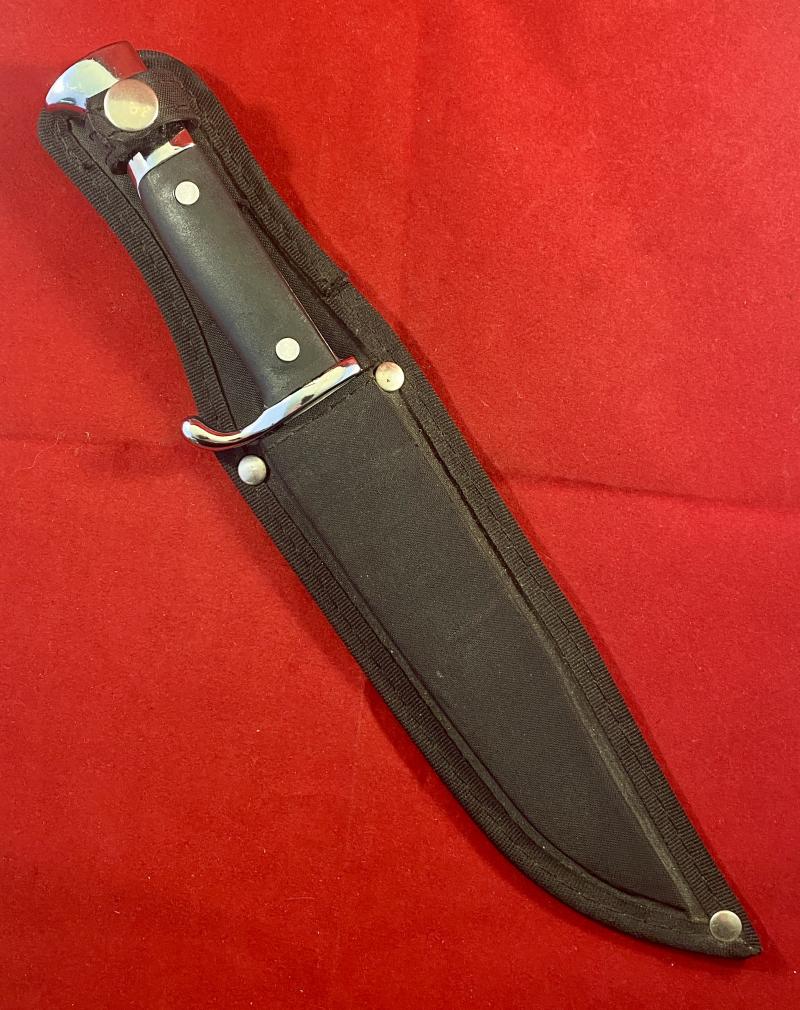 Mint Vintage Bowie Knife with Black Composite Grip and Hard Black Canvas Sheath by TRAMONTINA Brasil