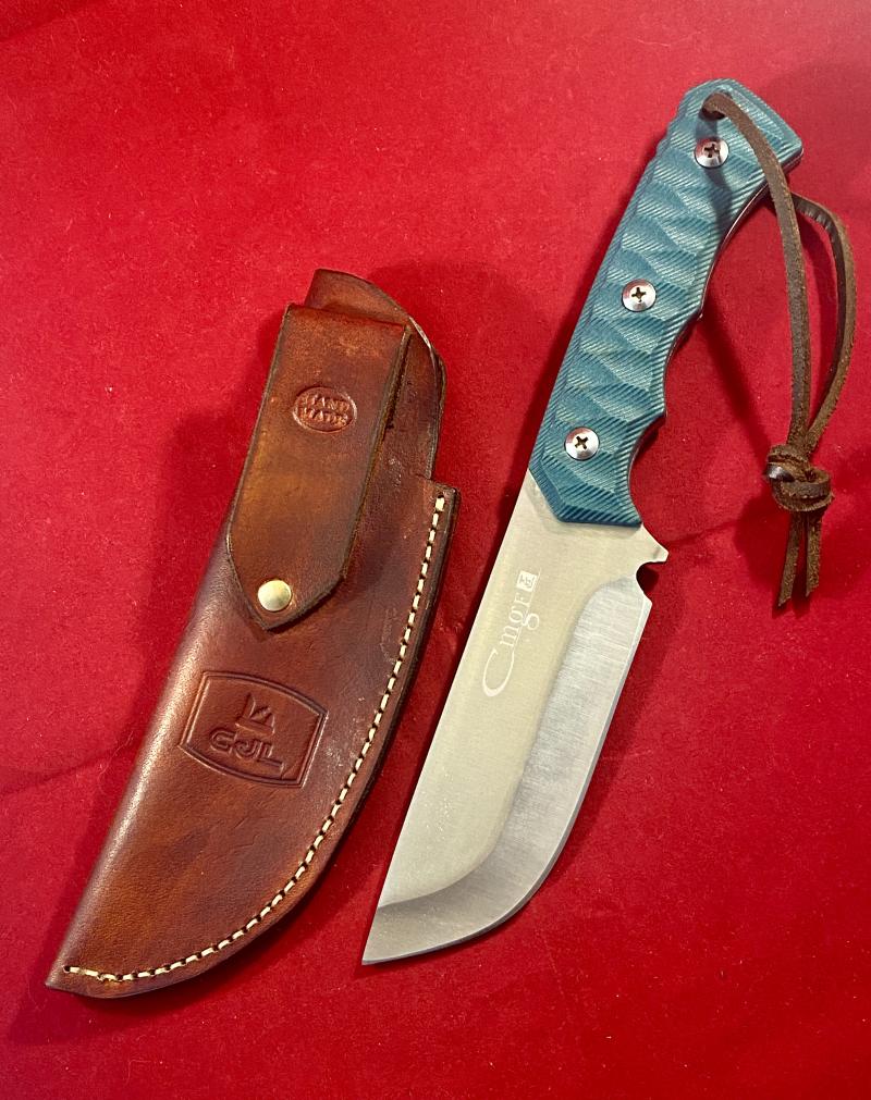 Mint Survival Knife with 5” Stainless Steel Fixed Blade, Green Textured Grip and Custom made Leather Sheath
