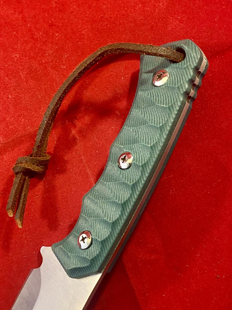Mint Survival Knife with 5” Stainless Steel Fixed Blade, Green Textured Grip and Custom made Leather Sheath