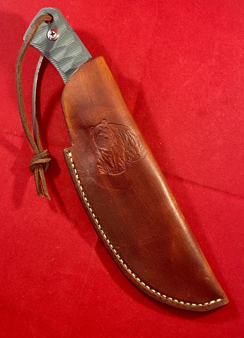 Mint Survival Knife with 5” Stainless Steel Fixed Blade, Green Textured Grip and Custom made Leather Sheath