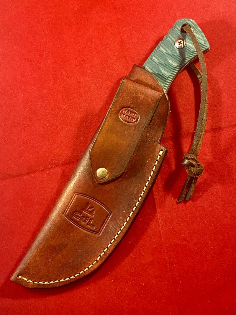Mint Survival Knife with 5” Stainless Steel Fixed Blade, Green Textured Grip and Custom made Leather Sheath
