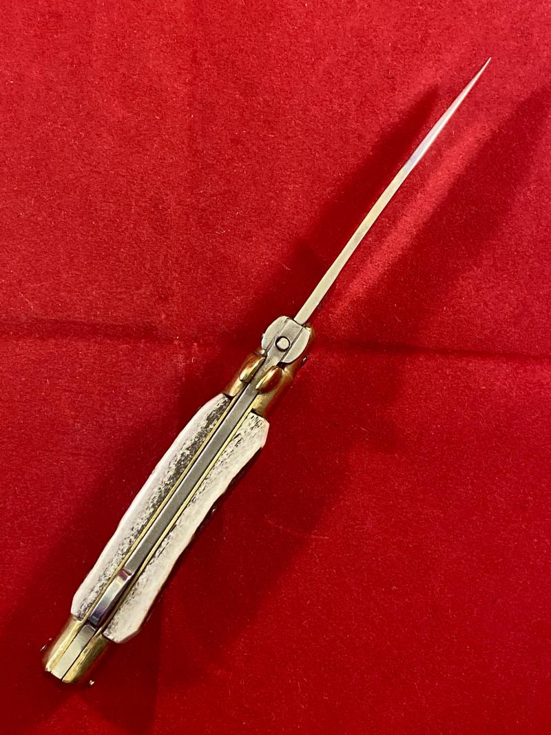 Mint Kissing Crane KC 46 Stag Grip Manual Folding Stiletto Knife with 3” Blade