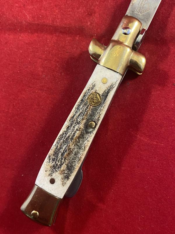 Mint PUMA TEC Stag Grip Manual Folding Stiletto Knife with 3” Blade