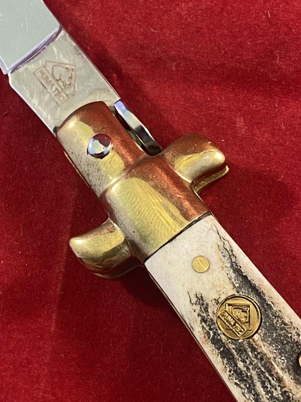 Mint PUMA TEC Stag Grip Manual Folding Stiletto Knife with 3” Blade