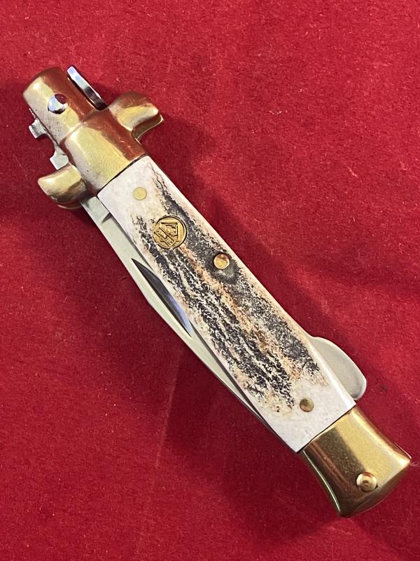 Mint PUMA TEC Stag Grip Manual Folding Stiletto Knife with 3” Blade
