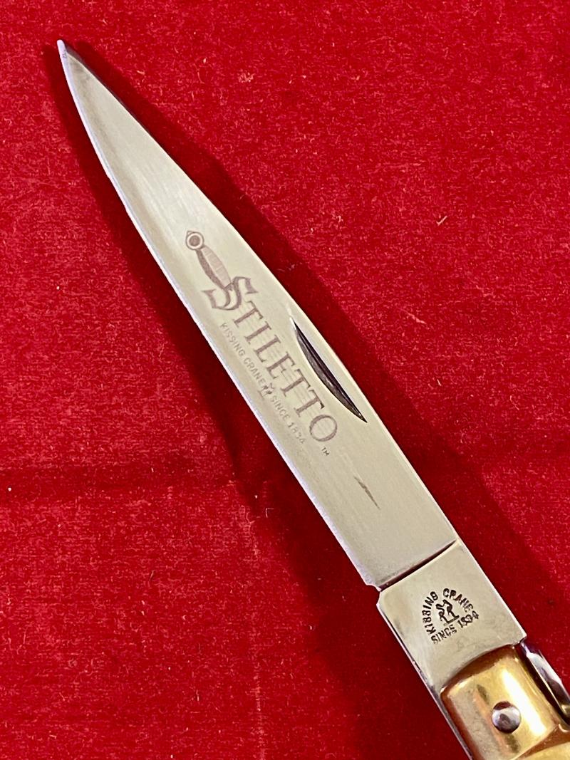 Mint Kissing Crane Manual Folding Stiletto Lock Back Knife with 4” Blade c2017