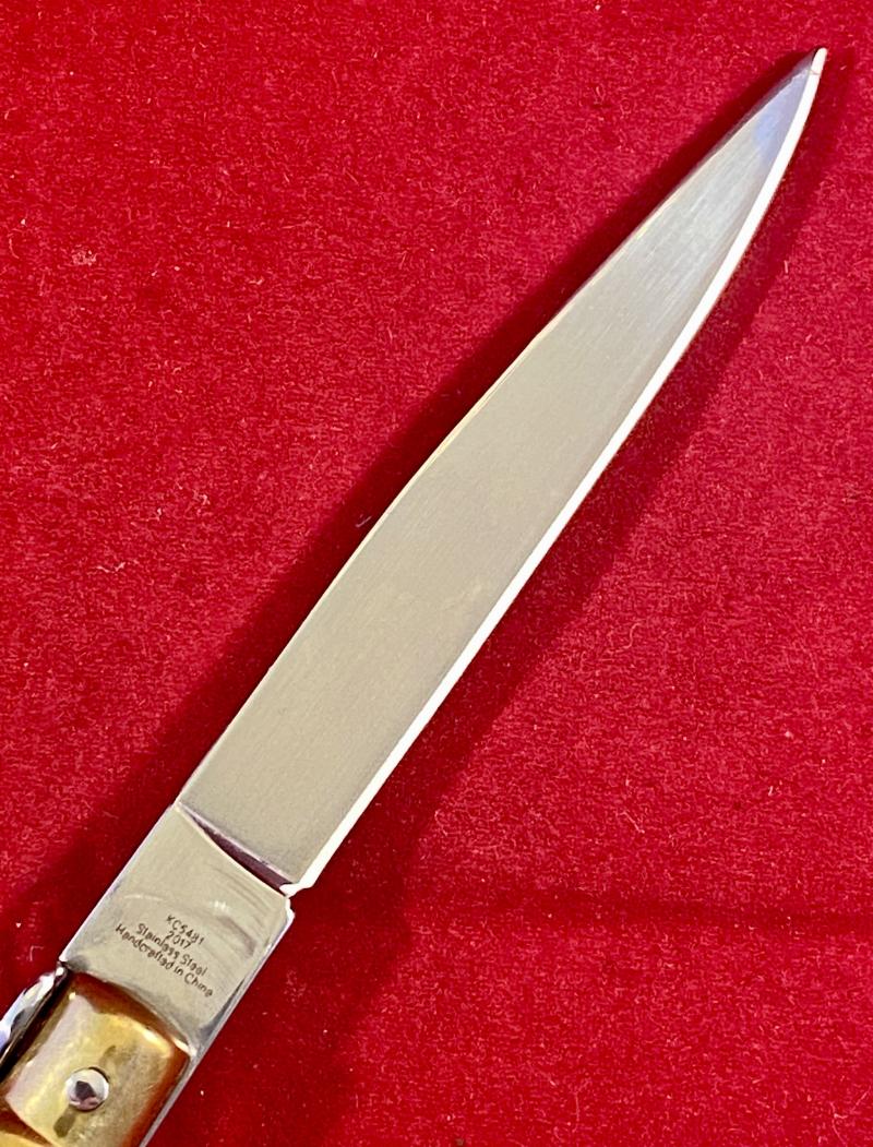 Mint Kissing Crane Manual Folding Stiletto Lock Back Knife with 4” Blade c2017