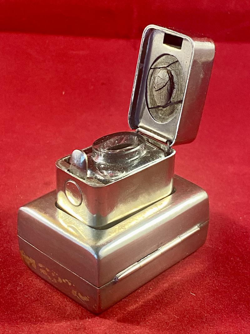Antique Nickel Plated “Casket Ink” Travelling Inkwell by De La Rue & Co. Paris c1910