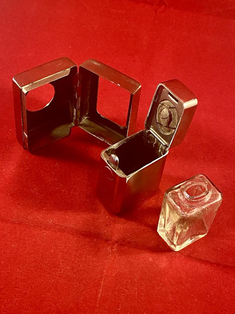 Antique Nickel Plated “Casket Ink” Travelling Inkwell by De La Rue & Co. Paris c1910