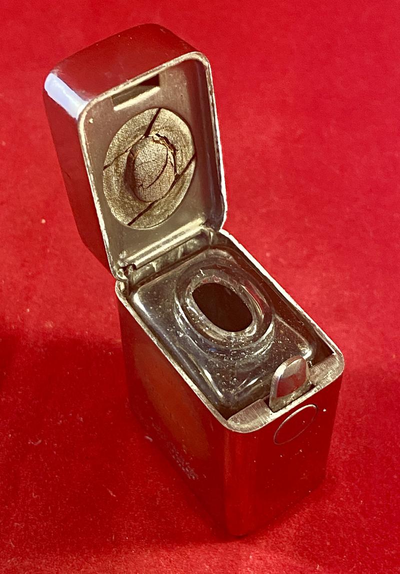 Antique Nickel Plated “Casket Ink” Travelling Inkwell by De La Rue & Co. Paris c1910