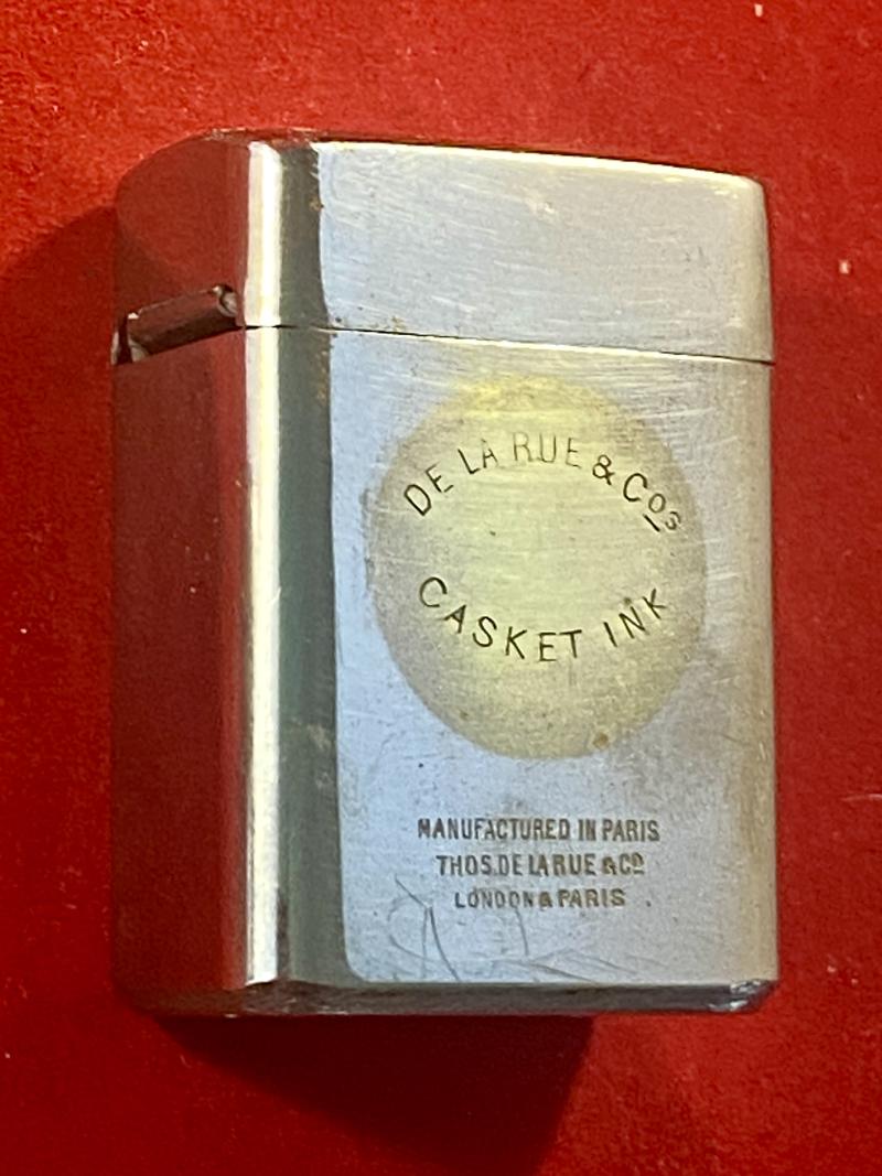 Antique Nickel Plated “Casket Ink” Travelling Inkwell by De La Rue & Co. Paris c1910