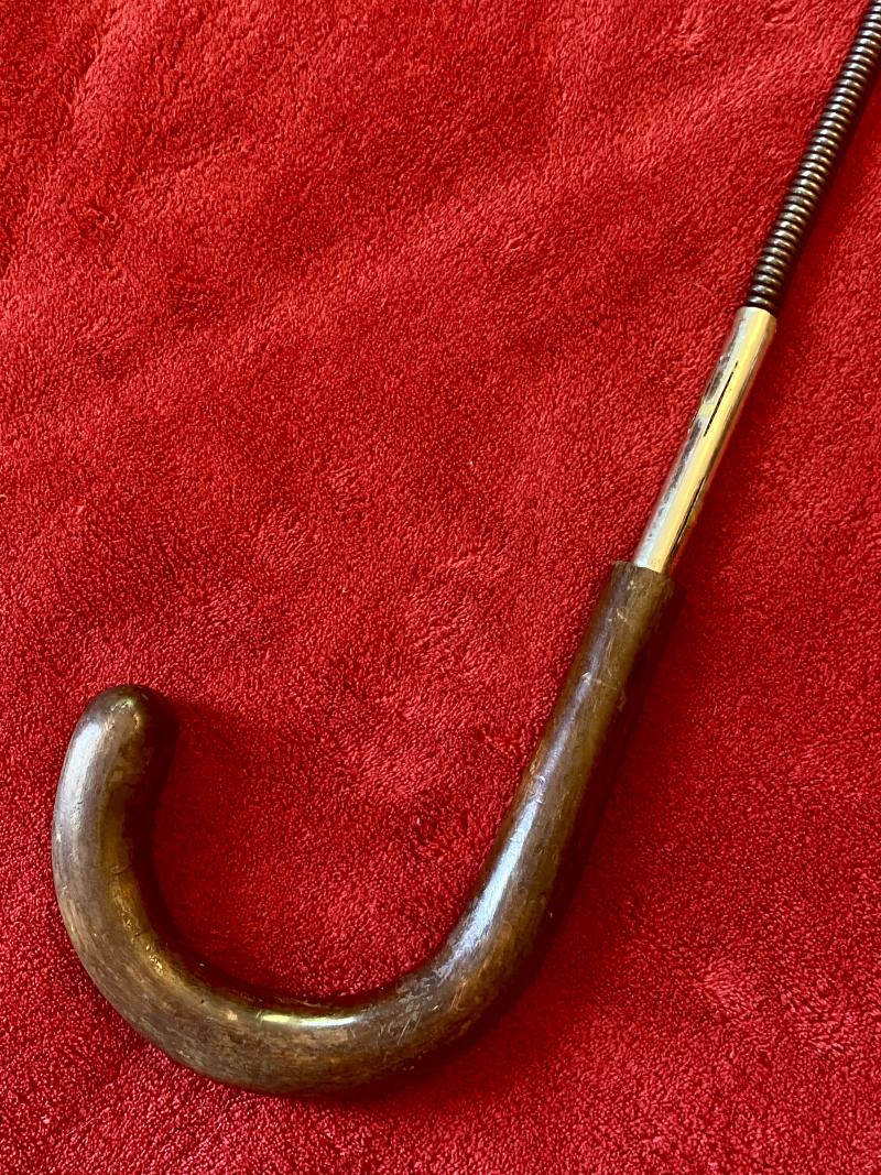 Rare Antique Lacquered Bamboo Crook Handled Walking Stick with Concealed Blackjack or Metal Truncheon c1900
