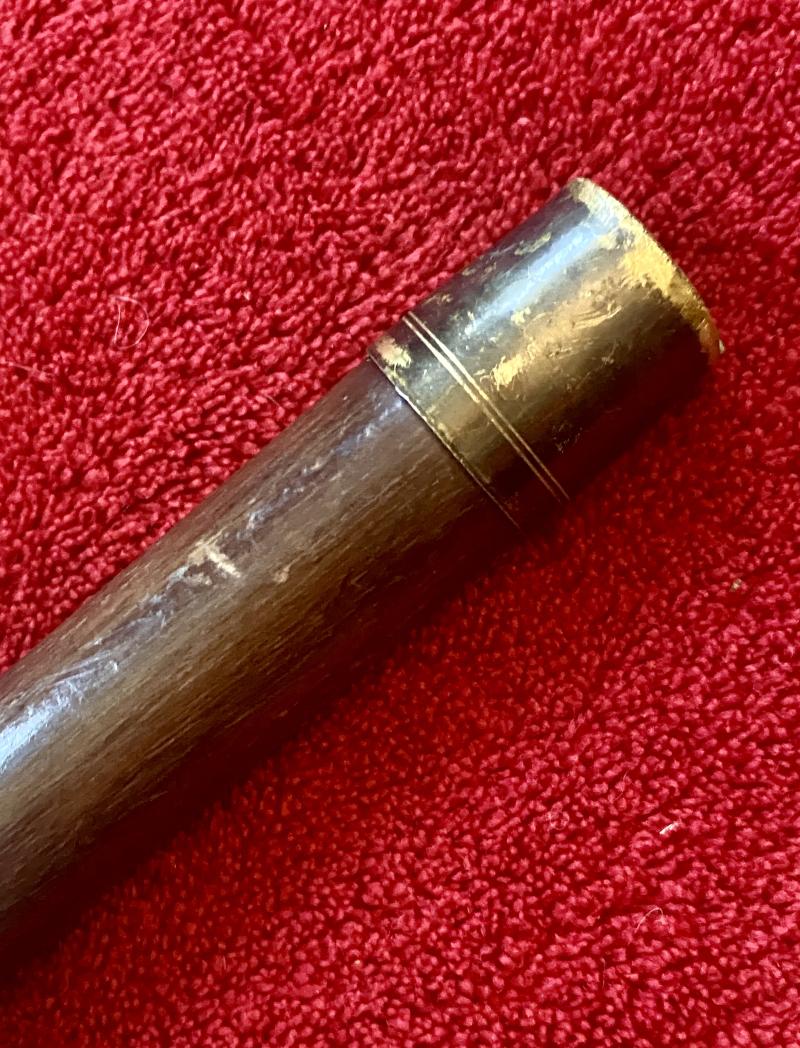 Rare Antique Lacquered Bamboo Crook Handled Walking Stick with Concealed Blackjack or Metal Truncheon c1900