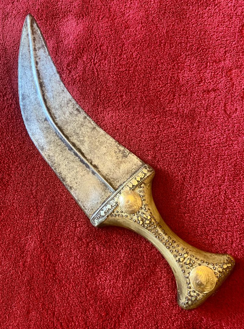 Antique Yemini Jambiya Dagger with Horn Handle with Piqué Work and Leather Covered Sheath c1911