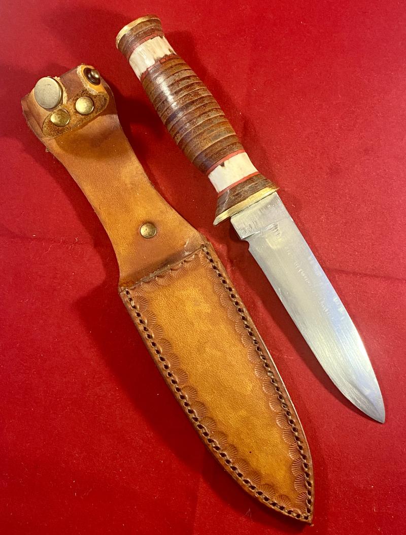 Handmade Hunting Knife with 5” Stainless Steel Fixed Blade, Leather and Bone Grip and Custom made Leather Sheath