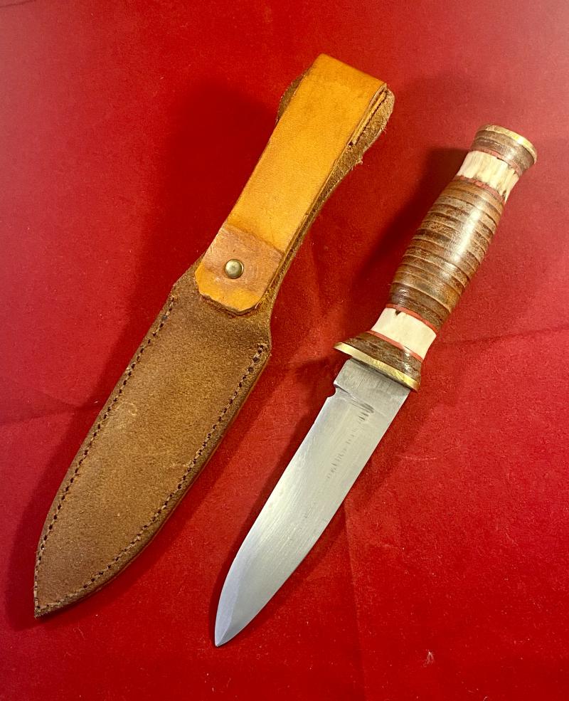 Handmade Hunting Knife with 5” Stainless Steel Fixed Blade, Leather and Bone Grip and Custom made Leather Sheath