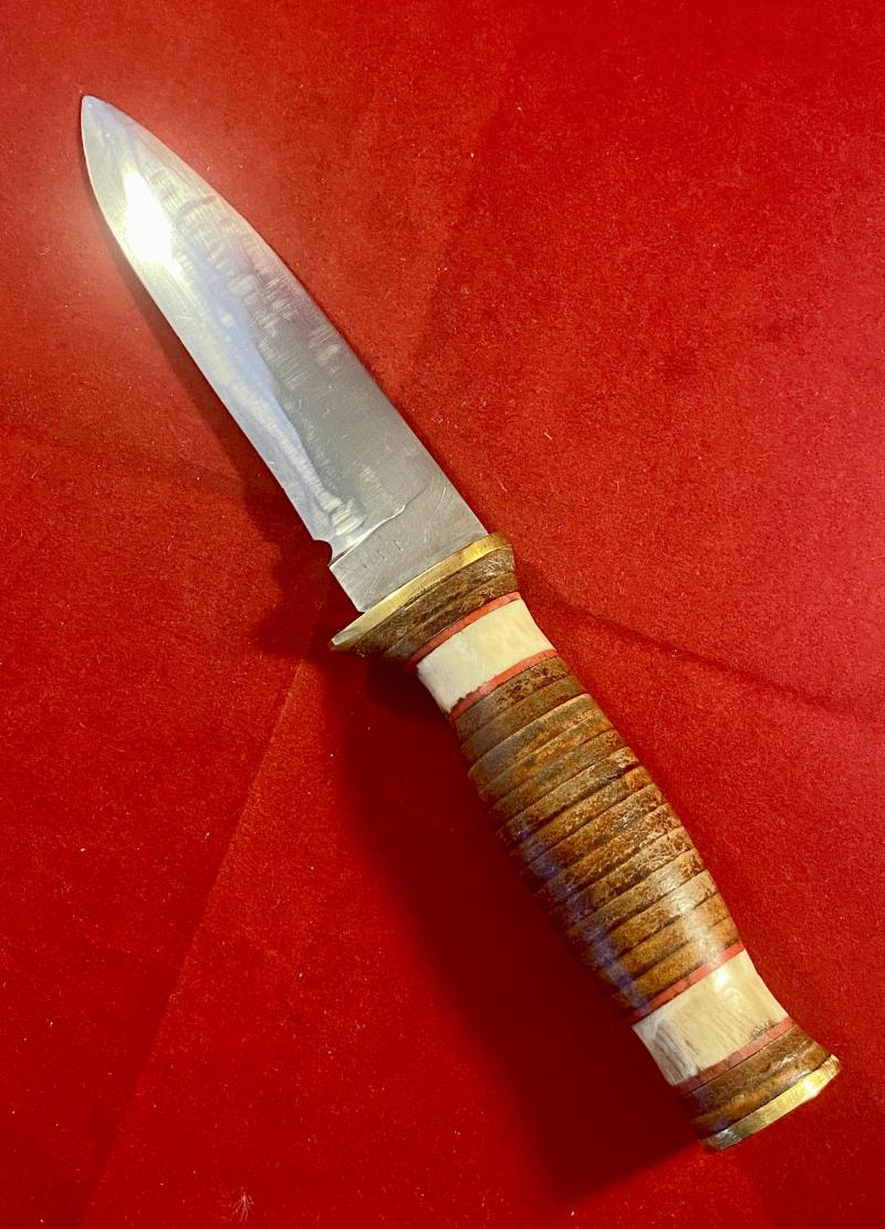 Handmade Hunting Knife with 5” Stainless Steel Fixed Blade, Leather and Bone Grip and Custom made Leather Sheath