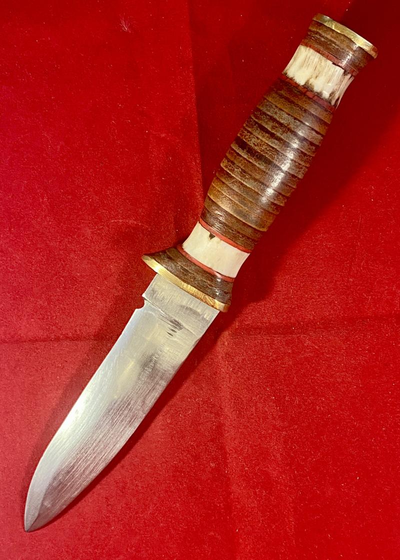 Handmade Hunting Knife with 5” Stainless Steel Fixed Blade, Leather and Bone Grip and Custom made Leather Sheath