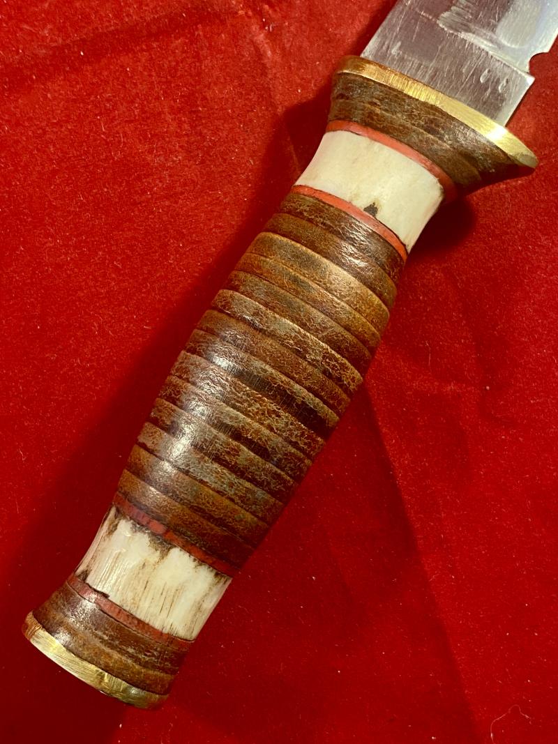 Handmade Hunting Knife with 5” Stainless Steel Fixed Blade, Leather and Bone Grip and Custom made Leather Sheath