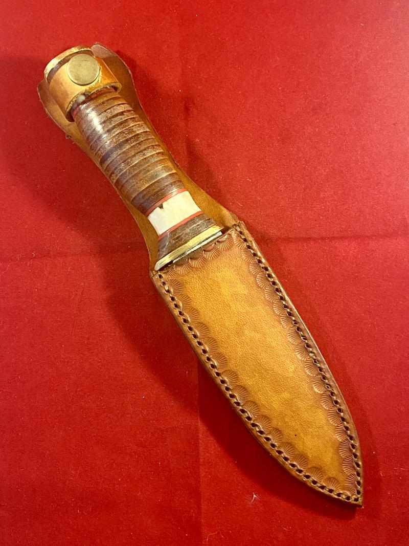 Handmade Hunting Knife with 5” Stainless Steel Fixed Blade, Leather and Bone Grip and Custom made Leather Sheath
