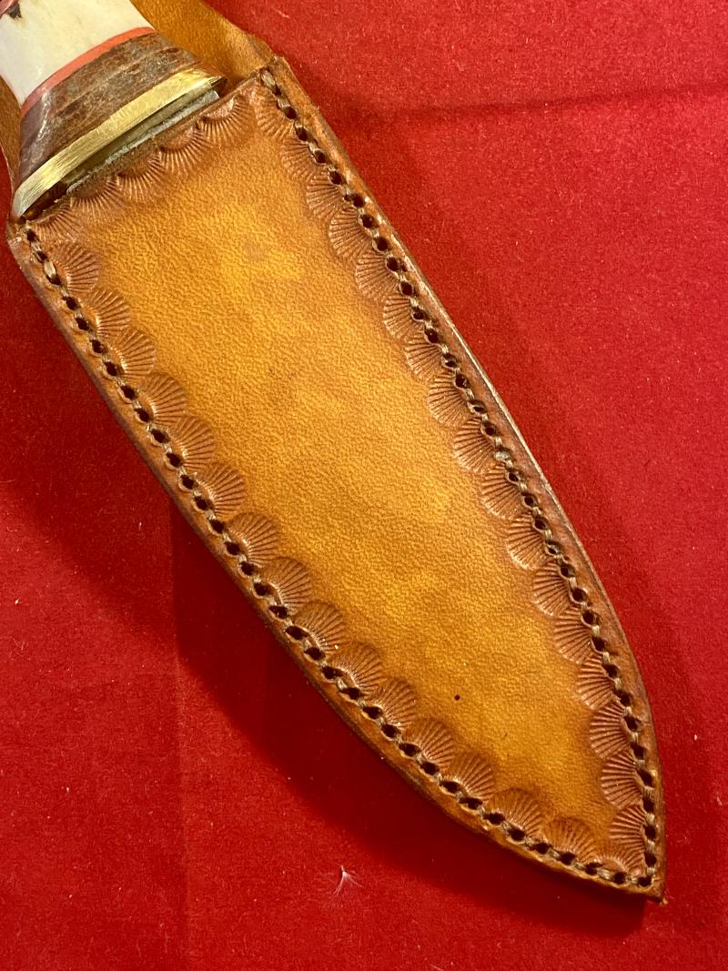 Handmade Hunting Knife with 5” Stainless Steel Fixed Blade, Leather and Bone Grip and Custom made Leather Sheath