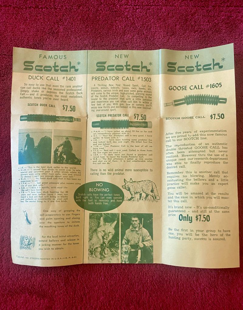 Vintage MIB “Scotch” Duck Caller Model 1401 by The Scotch Game Call Company New York c1960