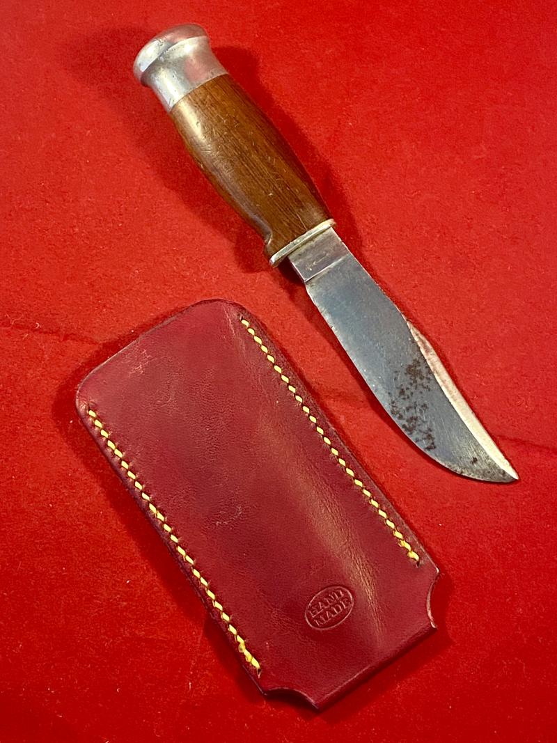Vintage Hunting “WOODCRAFT” Knife by Wade & Butcher with 4” Blade and Custom made Leather Pocket Sheath