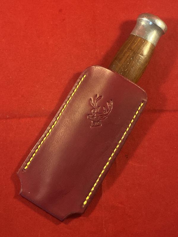Vintage Hunting “WOODCRAFT” Knife by Wade & Butcher with 4” Blade and Custom made Leather Pocket Sheath