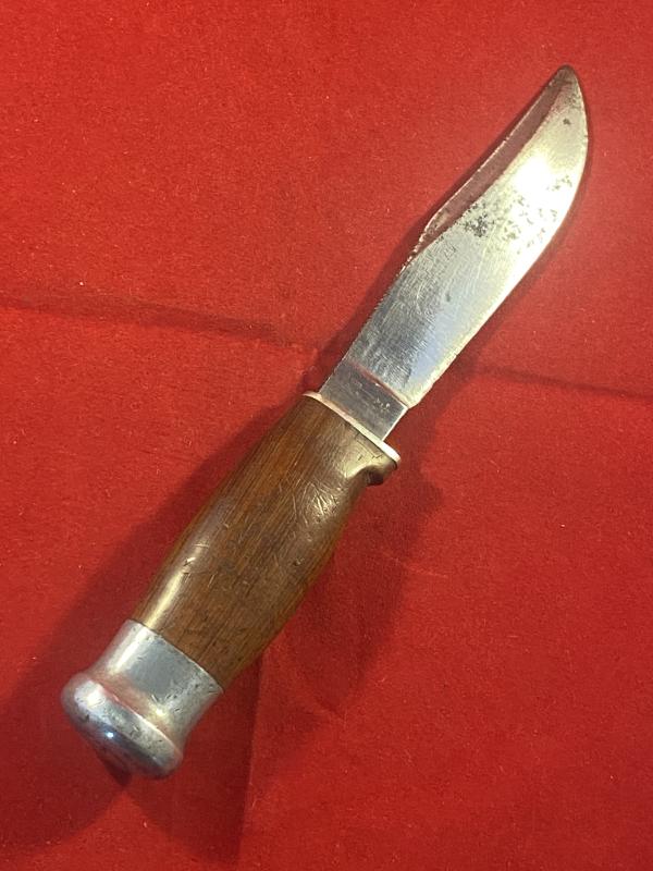 Vintage Hunting “WOODCRAFT” Knife by Wade & Butcher with 4” Blade and Custom made Leather Pocket Sheath