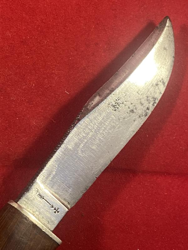 Vintage Hunting “WOODCRAFT” Knife by Wade & Butcher with 4” Blade and Custom made Leather Pocket Sheath