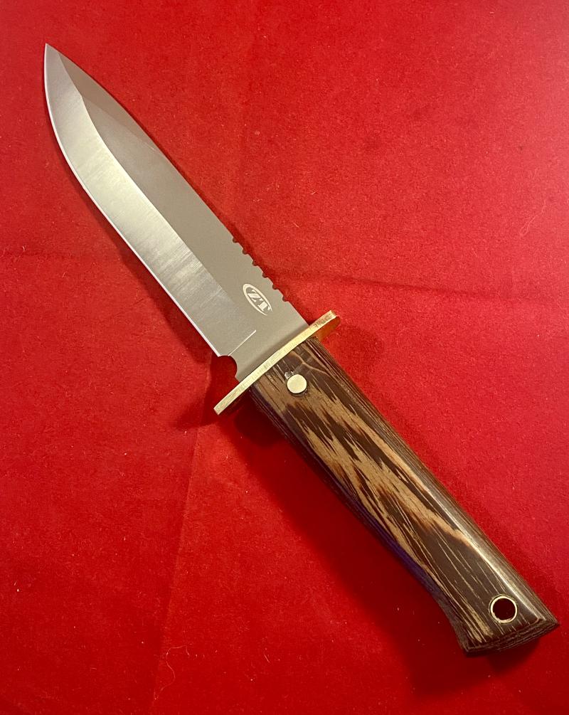 Unique Mint Zero Tolerance 0006 Fixed Blad Survival Knife S/no. 1542 with 6.5” Blade and Custom made Wooden Grip and Leather Sheath