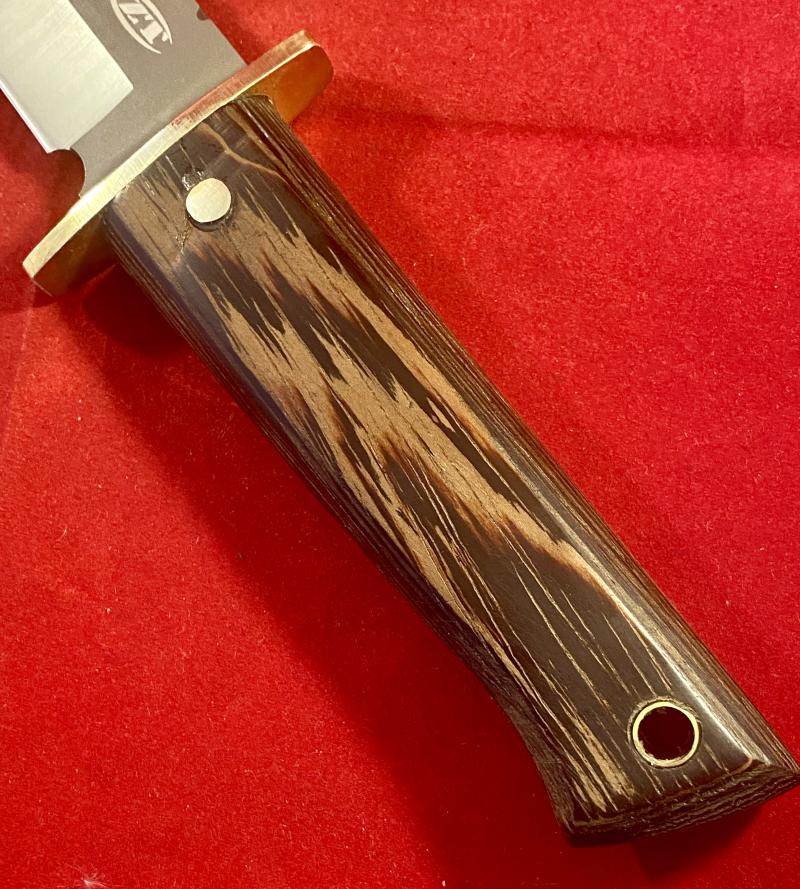 Unique Mint Zero Tolerance 0006 Fixed Blad Survival Knife S/no. 1542 with 6.5” Blade and Custom made Wooden Grip and Leather Sheath