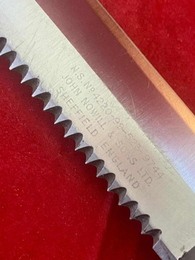 Royal Navy Divers Knife N.S. No. 4220-99-523-9744 by John Nowill & Sons Ltd with Black Plastic Sheath c1970