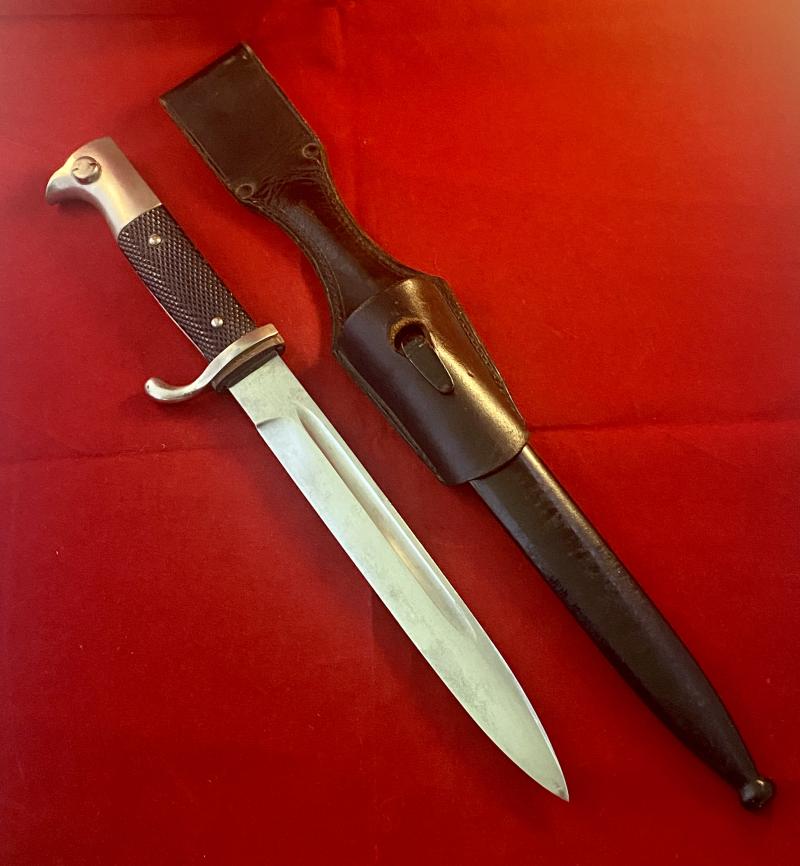 Near Mint WW2 German K98 Short Dress Bayonet by PUMA with Scabbard and Black Leather Frog
