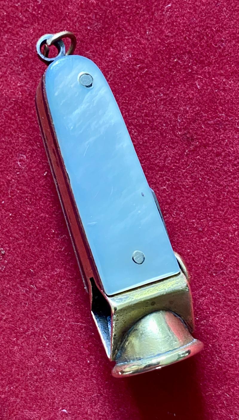 Late Victorian Brass and MOP Cheroot “V” Cutter Multi-tool with Knife and Fork c1880