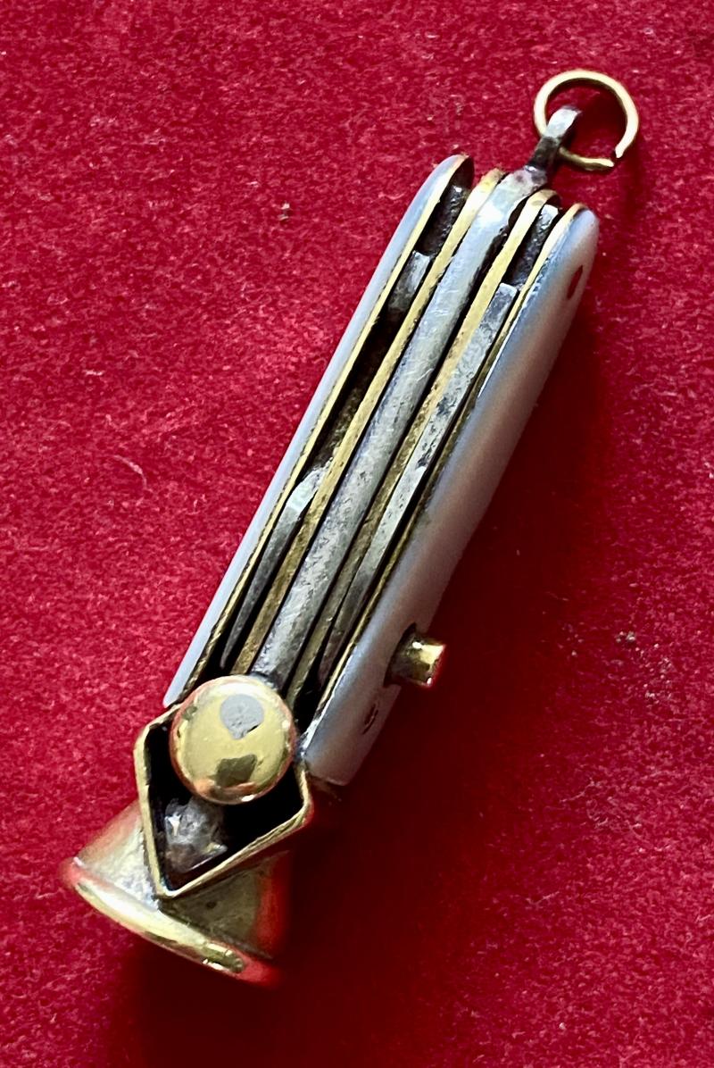 Late Victorian Brass and MOP Cheroot “V” Cutter Multi-tool with Knife and Fork c1880