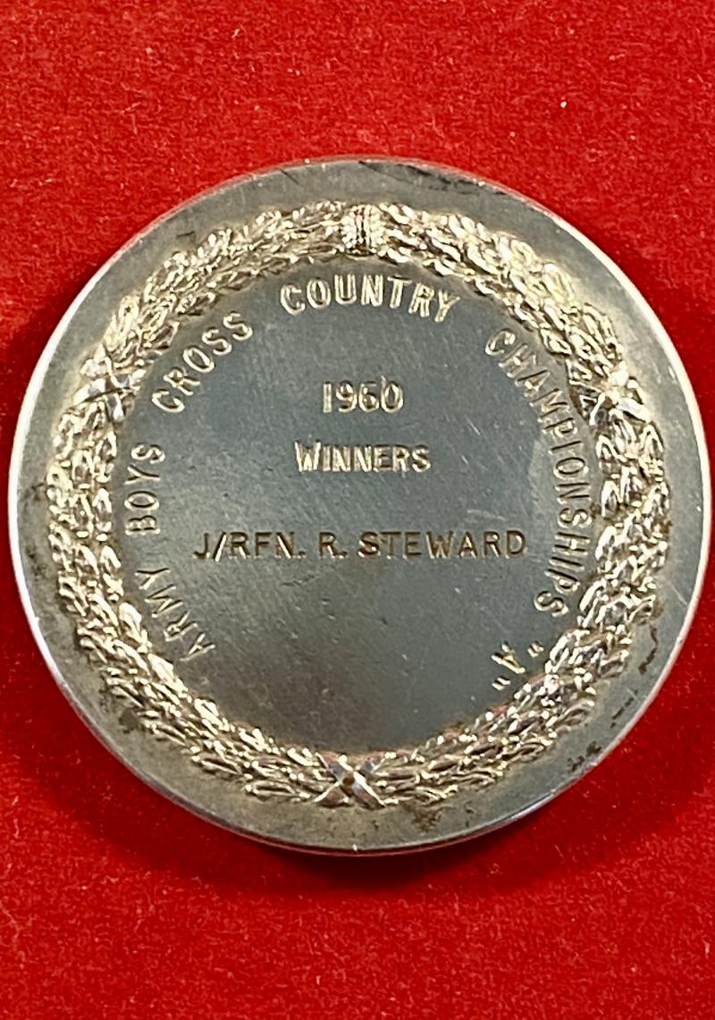 Cased Army Athletic Association Silver Plated Medallion Awarded for Army Boys Cross Country Championships “A” – Winner J/RFN. R. STEWARD 1960