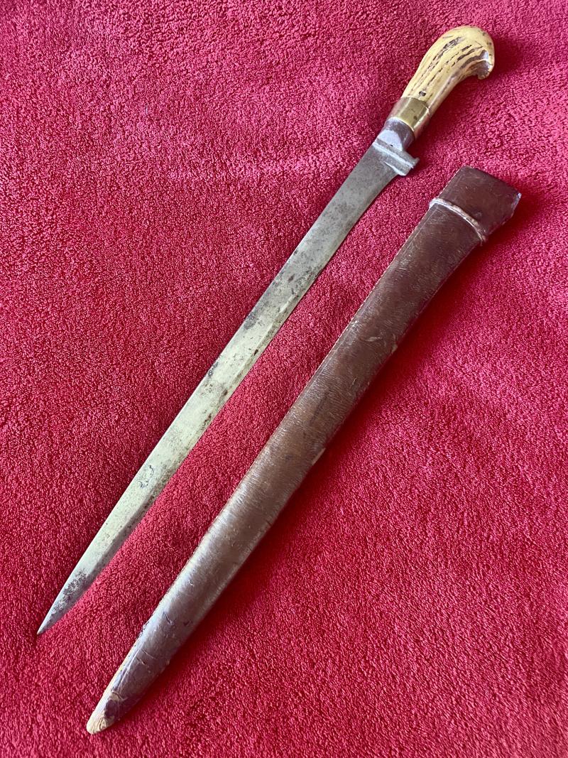 19th Century Afghan Salawar Short Sword 'Khyber Knife' with 15” Blade and Antler Horn Grip