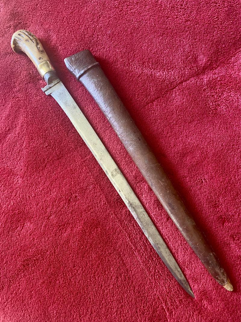 19th Century Afghan Salawar Short Sword 'Khyber Knife' with 15” Blade and Antler Horn Grip