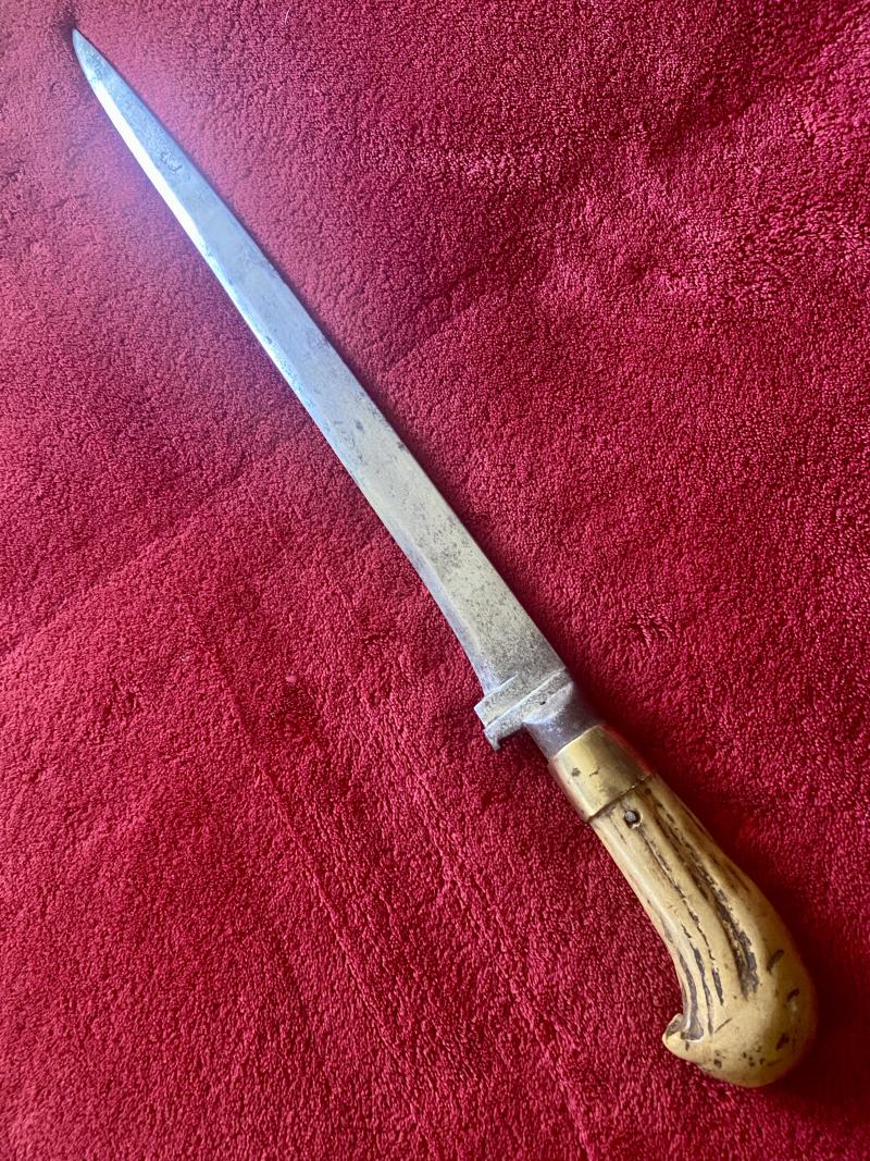 19th Century Afghan Salawar Short Sword 'Khyber Knife' with 15” Blade and Antler Horn Grip