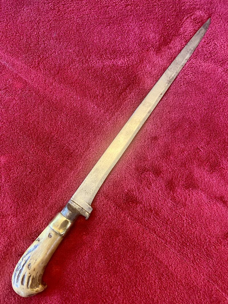 19th Century Afghan Salawar Short Sword 'Khyber Knife' with 15” Blade and Antler Horn Grip