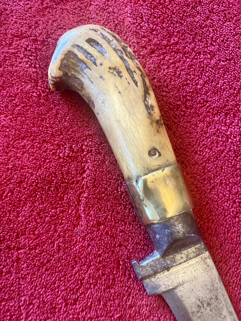 19th Century Afghan Salawar Short Sword 'Khyber Knife' with 15” Blade and Antler Horn Grip