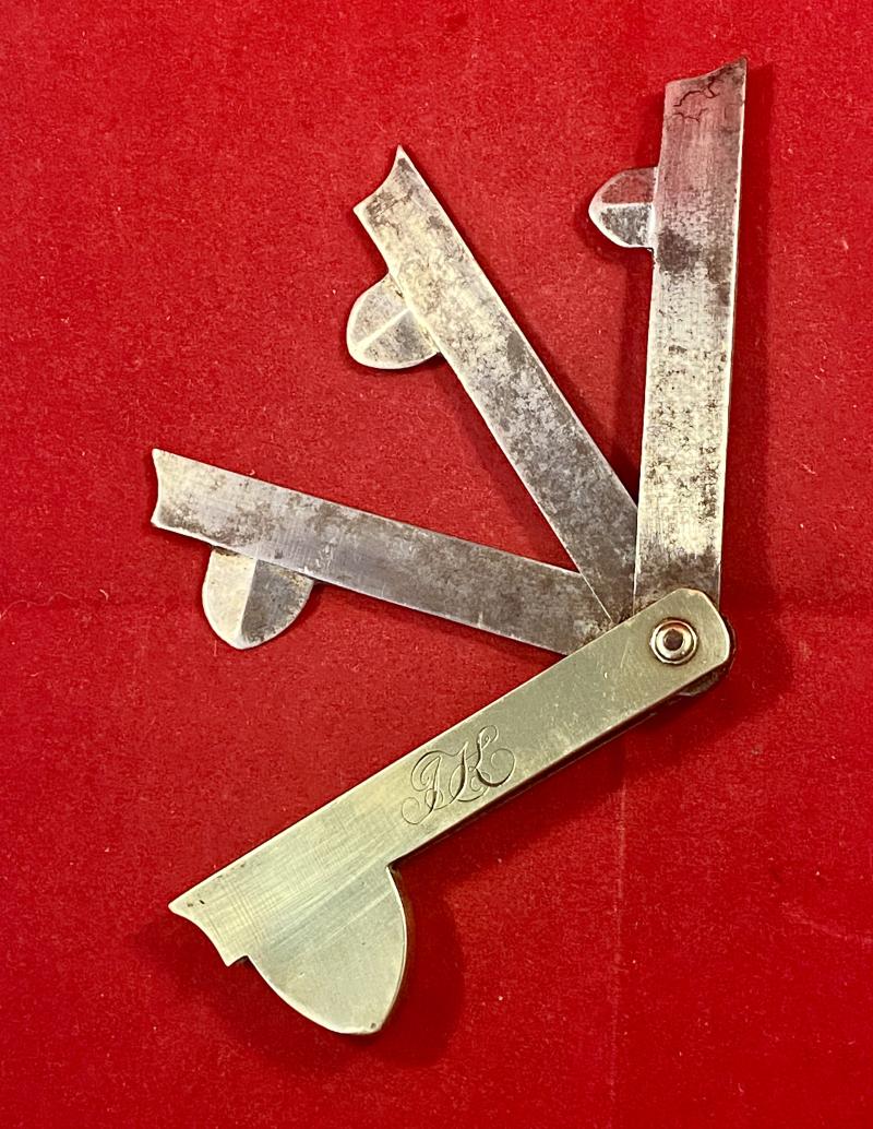 Fine Antique Three Fan Bladed Medical Bloodletting Fleam with Brass Grip Engraved with Initials JK