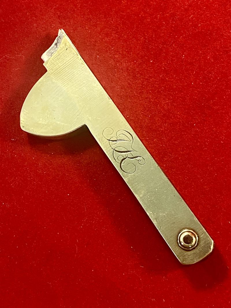 Fine Antique Three Fan Bladed Medical Bloodletting Fleam with Brass Grip Engraved with Initials JK