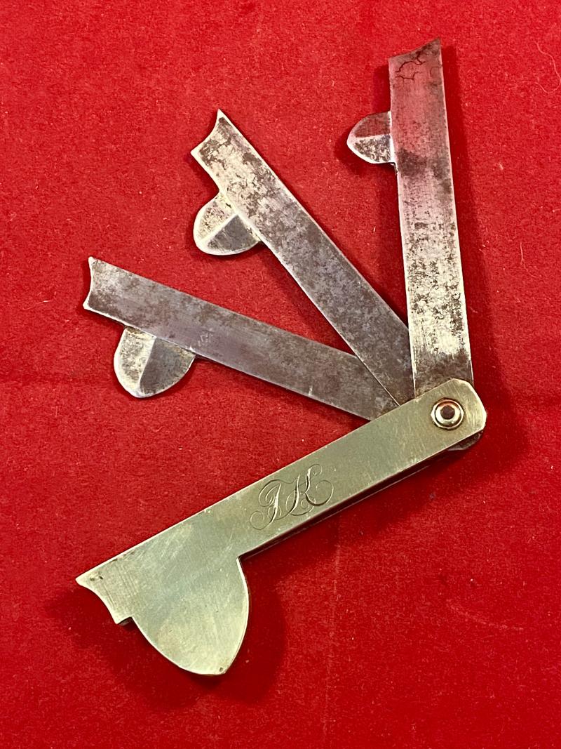 Fine Antique Three Fan Bladed Medical Bloodletting Fleam with Brass Grip Engraved with Initials JK