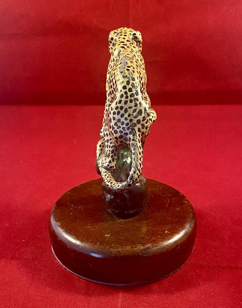 Unusual Vintage Hand Painted Jaguar Car or Panther Motorcycle Mascot Mounted on Wooden Plinth c1940